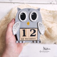 Perpetual calendar - gray boho owl (Hungarian months)