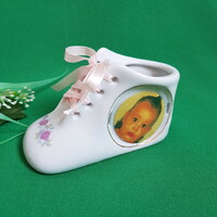 New ceramic vase in the shape of a baby shoe with a mini picture holder
