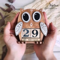 Perpetual calendar - brown boho owl (Hungarian months)