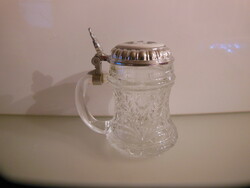 Glass - brandy - fire enamel - with silver-plated lid - 8.5 x 7 cm - 0.5 dl - German - perfect