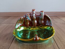 Old Zsolnay eosin bowl with three vulture frogs