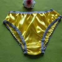Fen013 - traditional style satin panties l/46 - lemon yellow/grey
