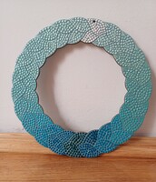 New! Turquoise opaque braided wreath with mandala decoration, hand painted, 19cm in diameter