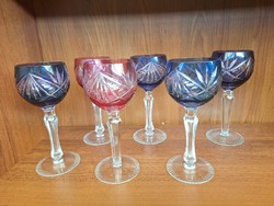 Set of colored crystal wine glasses