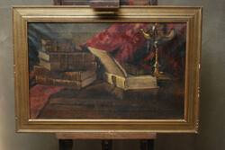 Csendélet könyvekkel - olaj festmény