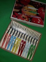Retro kgst cult product colorful appetizer fork set, complete, with box, 12 pieces as shown in the pictures