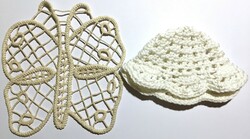 Snow White Crocheted Needlework Cap Tiny Hat Toy for Dolls and Cotton Lace Butterfly Dress Sew-on Ornament