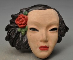 Dr. Rank art deco falimaszk, nő hajában virággal. 1920-30-as évek. Jelzett