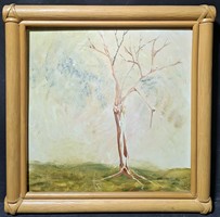 Hartmann kitty: lonely tree (painting in a bamboo frame) student of Saxon Endre - contemporary female painter