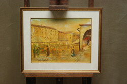 Giuseppe Magnagliati - Olasz városkép, olaj festmény