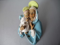 Antique, art deco wall ceramic, Mary and little Jesus (Szécs, 1930s)