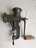 Antique old heavy cast iron metal meat grinder kitchen tool express 8 marked works flawlessly