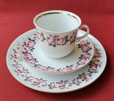 Porcelán reggeliző szett csésze csészealj kistányér virág mintával kávés teás