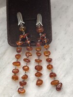 Dreamy old dangling silver earrings with amber.