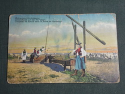 Képeslap,Hortobágy (Debrecen), ökörgulya pásztorokkal,1914-   ,sérült,