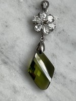 Beautiful silver pendant with green and white stones, much more beautiful in reality.