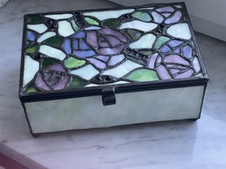 Dreamy tiffany rose glass divided bedside table with ball feet.