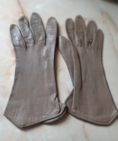 Grey/brown, thin, soft, women's leather gloves