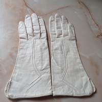 Cream-colored, thin, soft, women's leather gloves