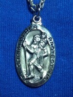 Vintage old retro sterling silver women men st christopher necklace with pendant
