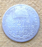 Ezüst Ferenc József 20 Krajzár  Magyar Királyi Váltópénz   1869 T-2-3