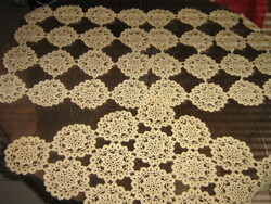Cute beige crocheted antique floral lace tablecloth set 3 pcs