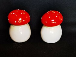 Old earthenware mushroom shaped salt and pepper shaker