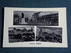 Képeslap, Szentes ,mozaik részletek, Kossuth szobor,látkép,tanácsháza, 1953