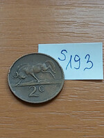 South Africa 2 cents 1971 bronze, wildebeest s193