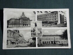 Postcard, Kecskemét, mosaic details, town hall, Kossuth statue, 1956