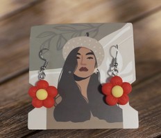 Small red flower earrings