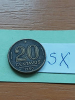 Brazil brasil 20 centavos 1950 ruy barbosa de oliveira aluminum bronze sx