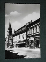 Képeslap,Postcard, Kaposvár, Főutca, Sétáló utca, üzletek, templom, 1966-