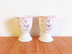 2 egg holders with bunny, rabbit pattern, ceramic egg holder