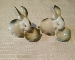 Pair of old Zsolnay porcelain bunnies