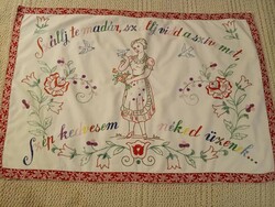 Old, embroidered text kitchen wall protector, 77x53