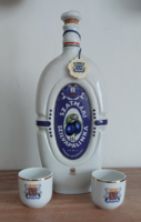 Hollóházi porcelain Várda Szatmár plum brandy bottle set (with 2 cups)