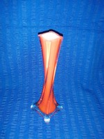 Twisted orange glass vase 21 cm high (a6)
