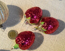 3 Pieces of the same old glass Christmas tree decoration strawberries