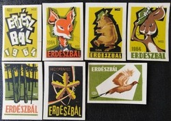 Gy212 / 1964 forest ball match tag, complete row of 7 pcs