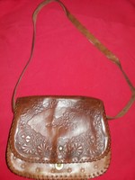 Antik bőr tarsolyforma eredeti ZIEGLER (SZEGED) bőrdíszműves táska 30 x 26 cm a képek szerint
