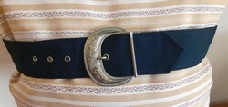 Black, retro, textile women's belt with metal buckle. . 6.