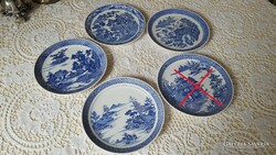 Spode English willow patterned porcelain plates with different patterns, 5 pcs.