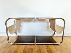 Vintage tubular frame table, folding pair