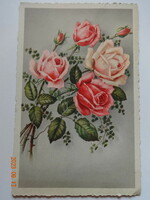 Régi, grafikus virágos üdvözlő képeslap (rózsacsokor)