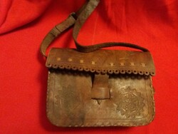 Antique craftsman hard leather original Ziegler (Szeged) leather decorated shoulder bag 27x22cm according to pictures