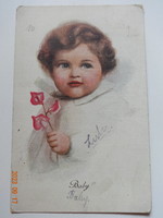 Old, antique graphic greeting card - artist's drawing - 