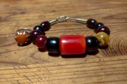 Antique real vinyl bracelet and ring in orange, yellow, cherry colors
