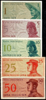 Indonesia 1-50 sen 1964 unc 5 banknotes