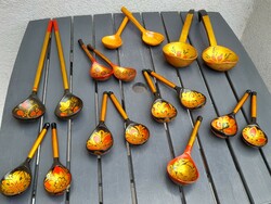 Beautiful hand-painted Russian spoons in a collection of 17 pieces